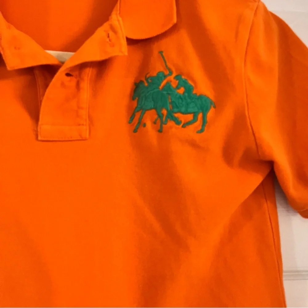 Polo Ralph Lauren short sleeve‎ shirt big pony orange green boys medium 10-12